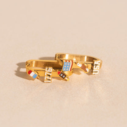 USA Oblong 3D Huggie Hoop Earrings