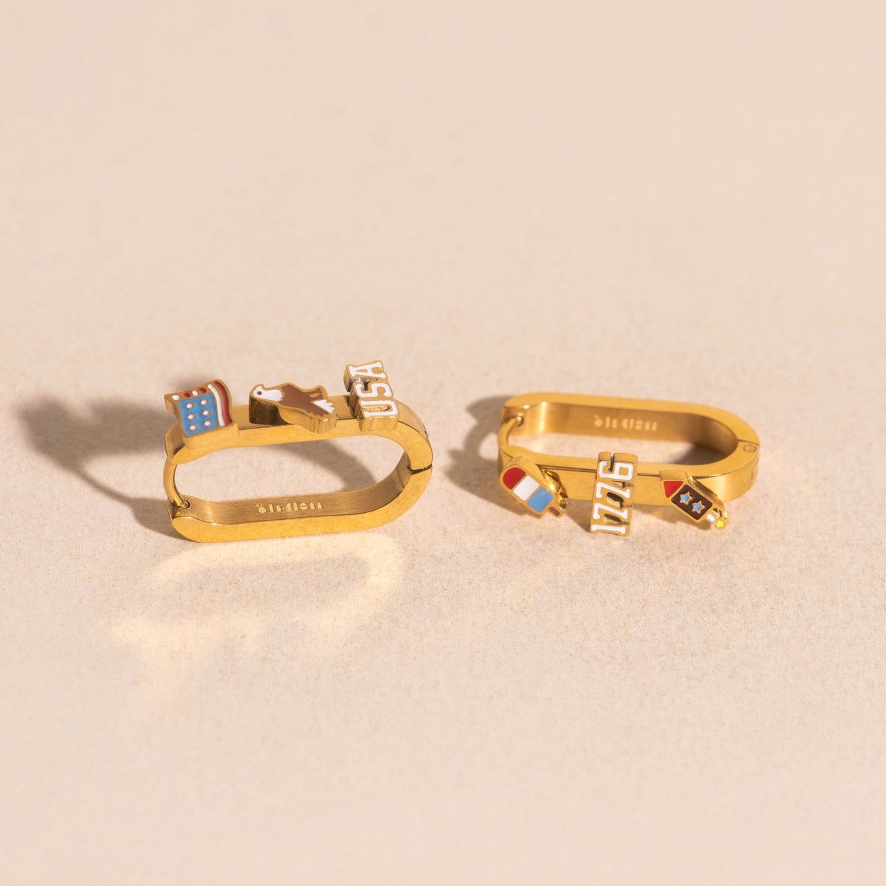 USA Oblong 3D Huggie Hoop Earrings