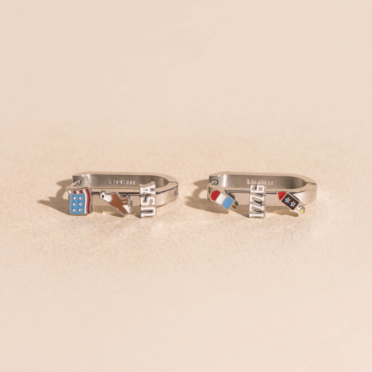 USA Oblong 3D Huggie Hoop Earrings