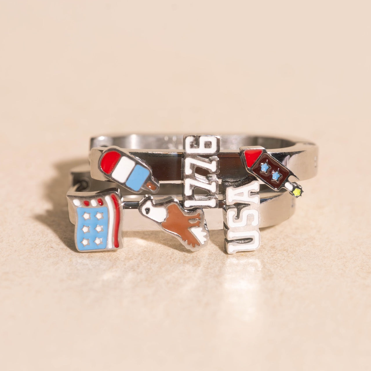 USA Oblong 3D Huggie Hoop Earrings