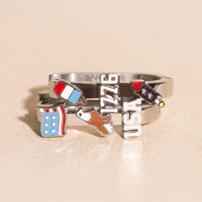 USA Oblong 3D Huggie Hoop Earrings