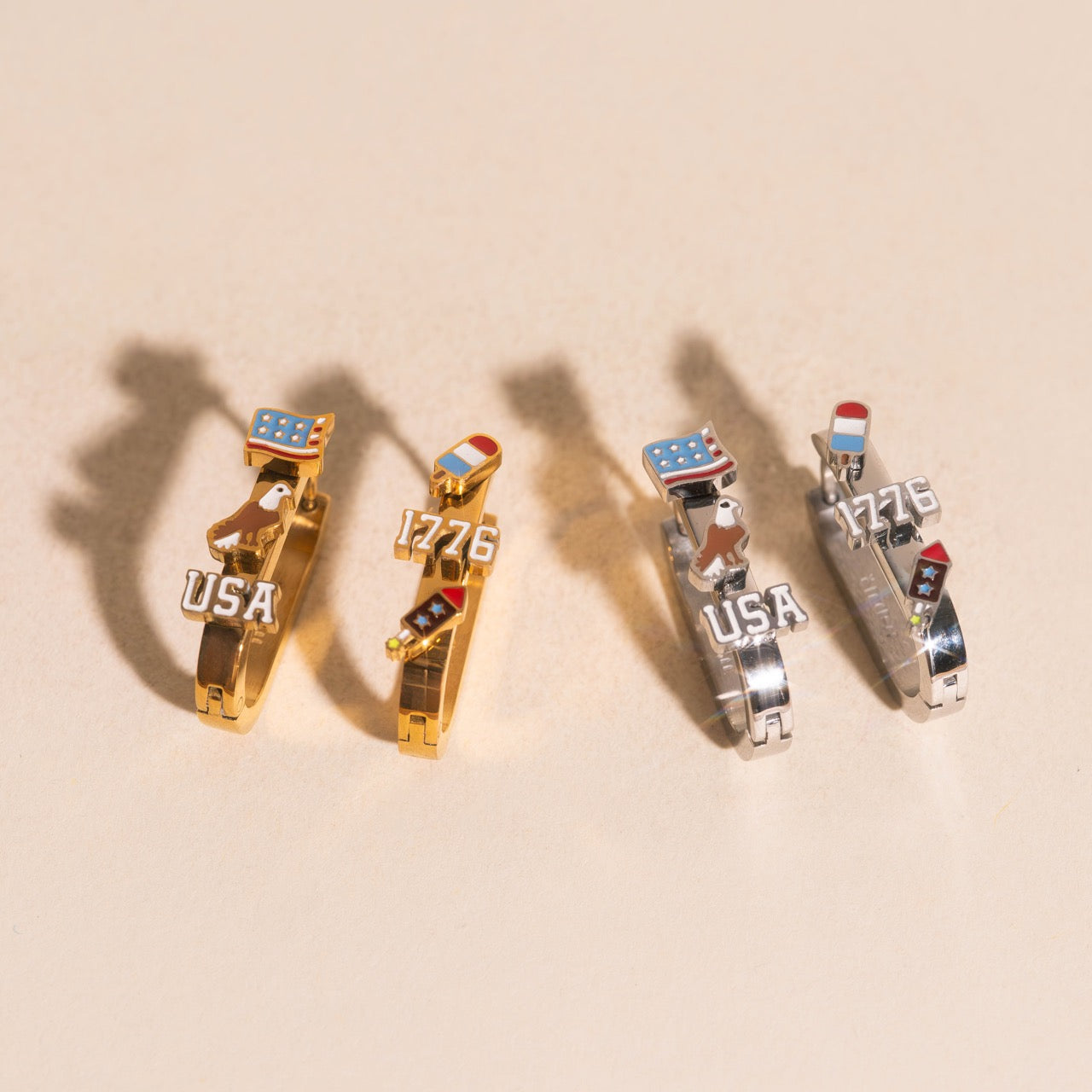 USA Oblong 3D Huggie Hoop Earrings