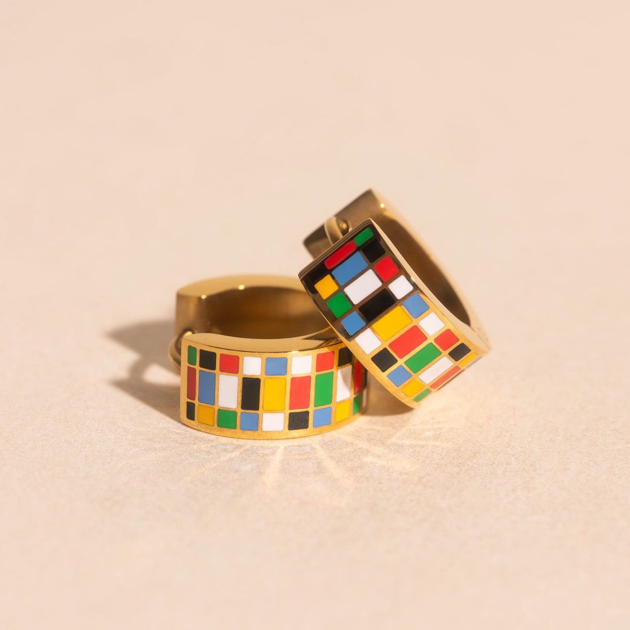 Global Goals Checkered Super Chunky Huggie Hoop Earrings