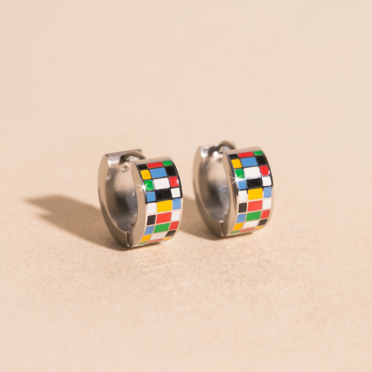 Global Goals Checkered Super Chunky Huggie Hoop Earrings