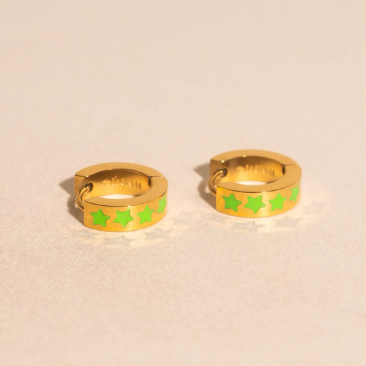 Neon Star Chunky Huggie Hoop Earrings