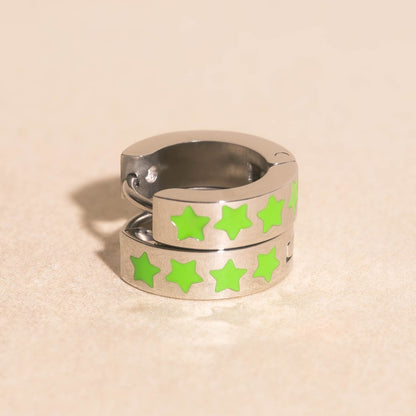 Neon Star Chunky Huggie Hoop Earrings