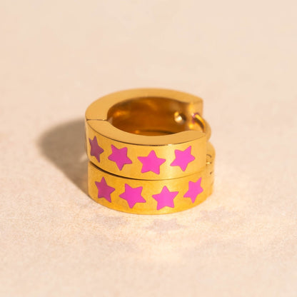Neon Star Chunky Huggie Hoop Earrings