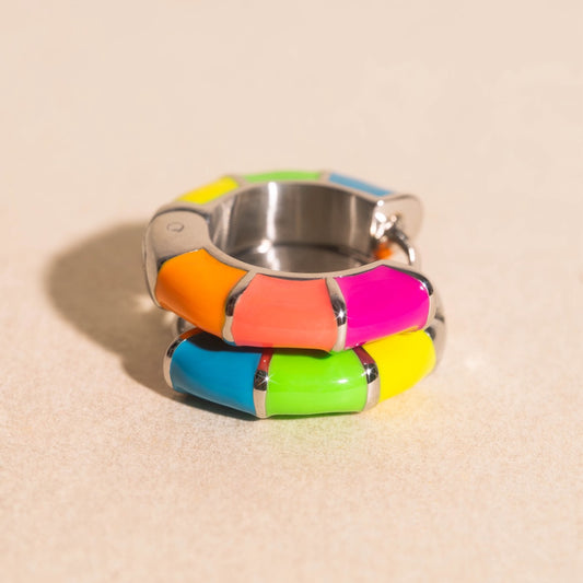 Color Block Chunky Rounded Huggie Hoop Earrings