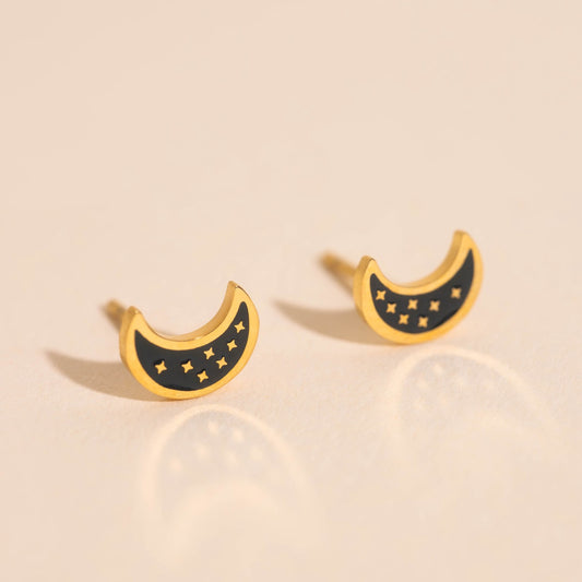 Black Moon Stud Earrings