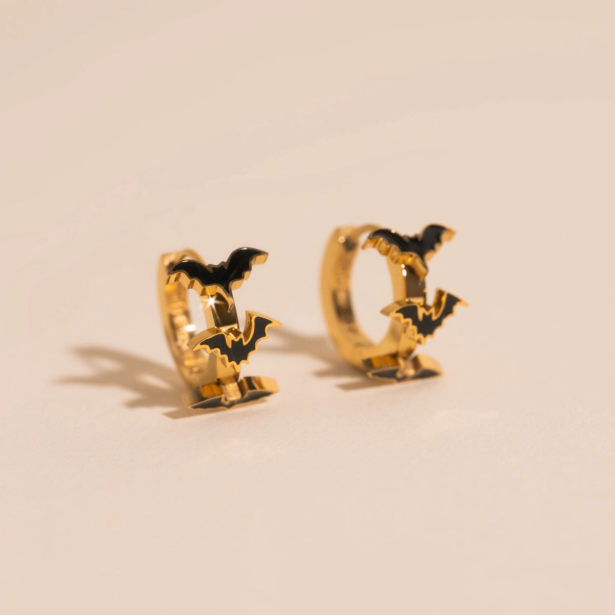 Black Bat 3D Huggie Hoop Earrings
