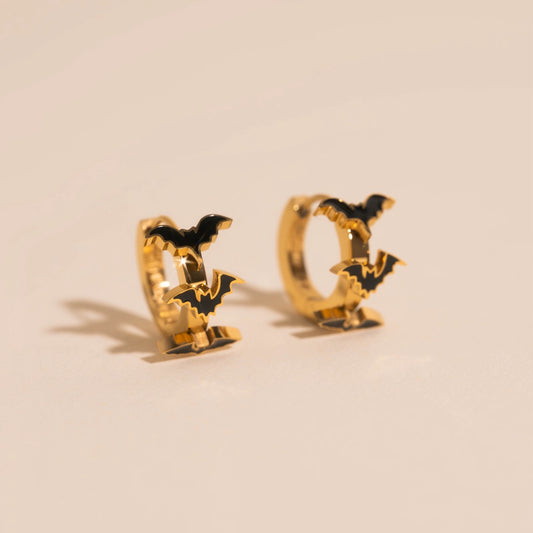Black Bat 3D Huggie Hoop Earrings