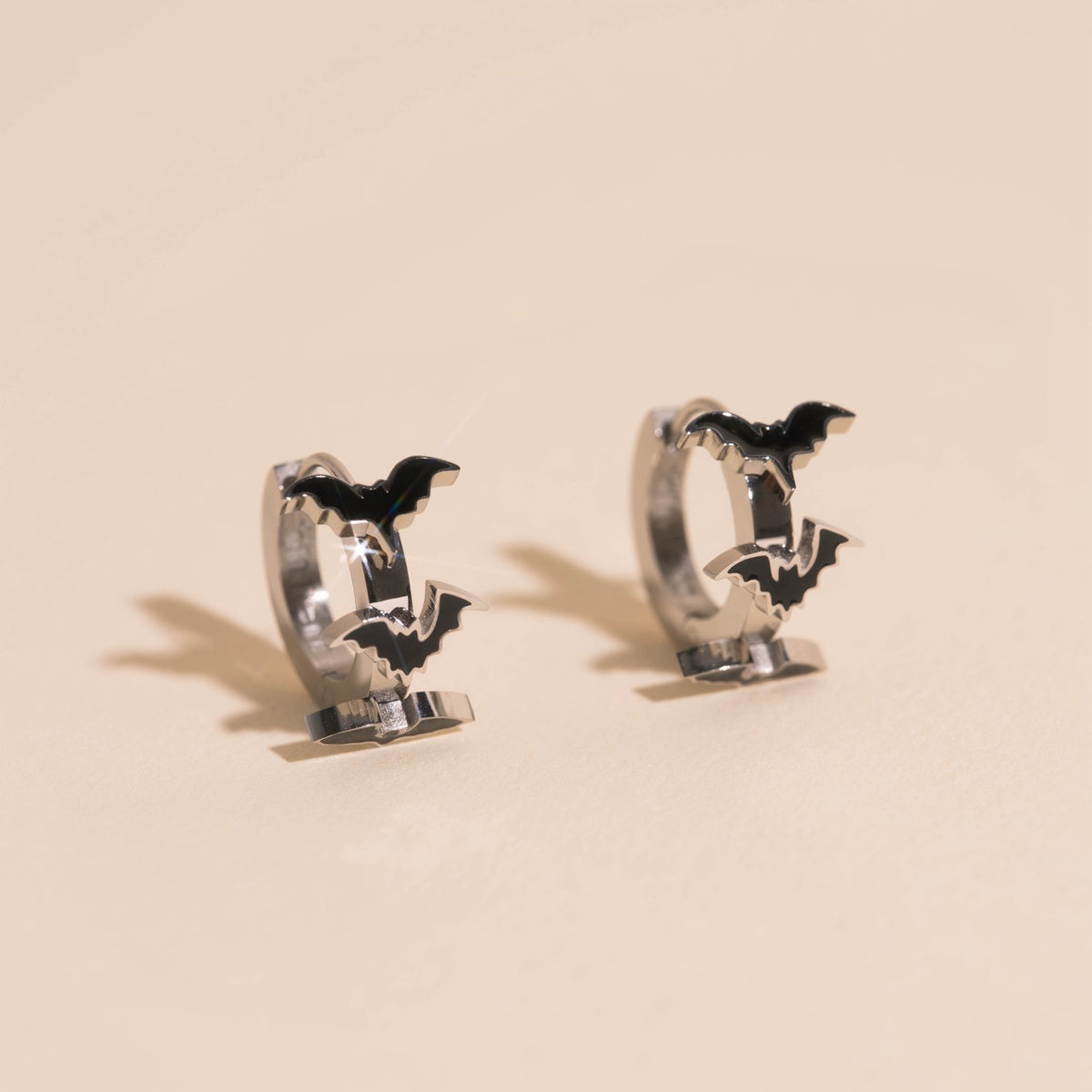 Black Bat 3D Huggie Hoop Earrings