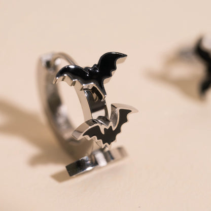 Black Bat 3D Huggie Hoop Earrings