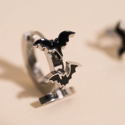 Black Bat 3D Huggie Hoop Earrings