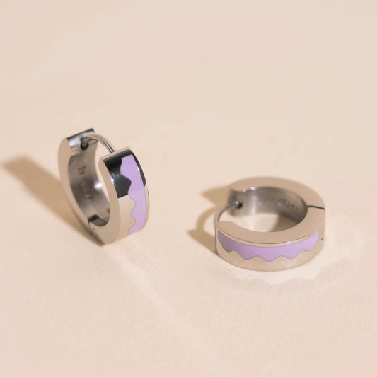 Wavy Lavender Chunky Huggie Hoop Earrings