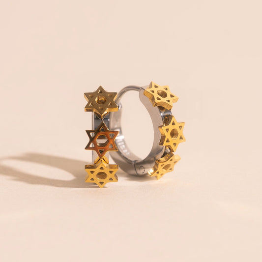 Star of David 3D Huggie Hoop Earrings