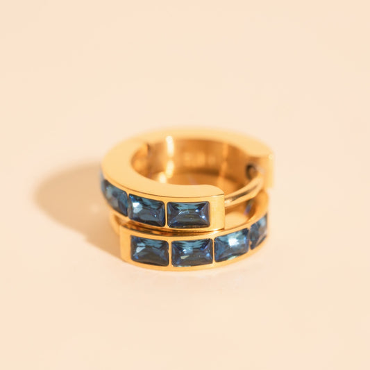 Blue Crystal Chunky Huggie Hoop Earrings