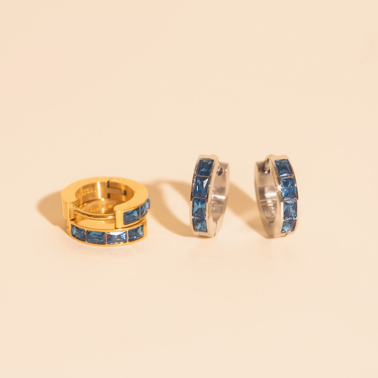 Blue Crystal Chunky Huggie Hoop Earrings