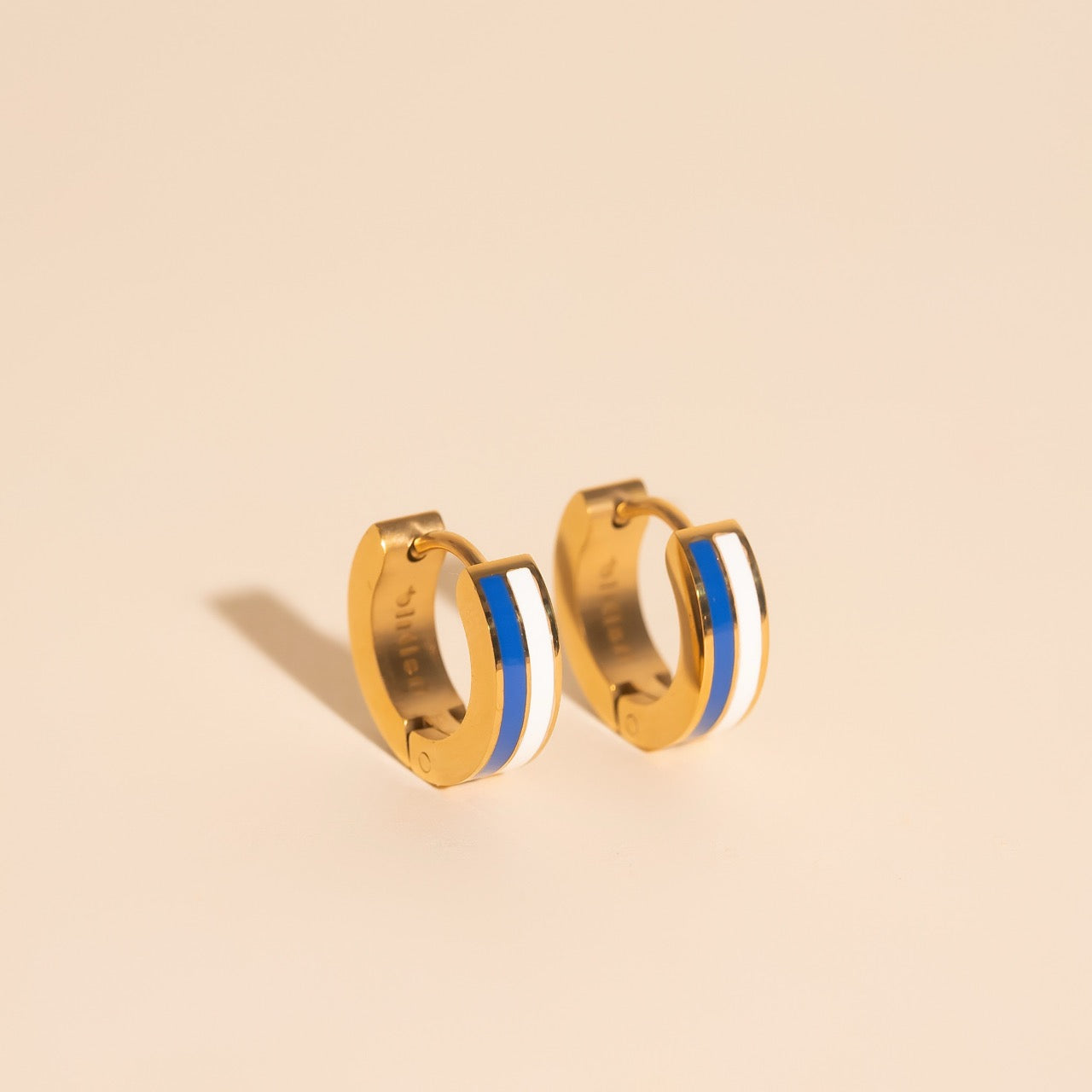 Blue & White Striped Chunky Huggie Hoop Earrings