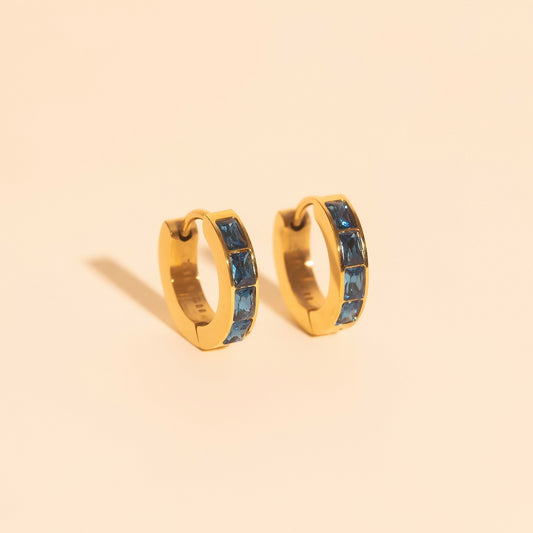 Blue Crystal Chunky Huggie Hoop Earrings