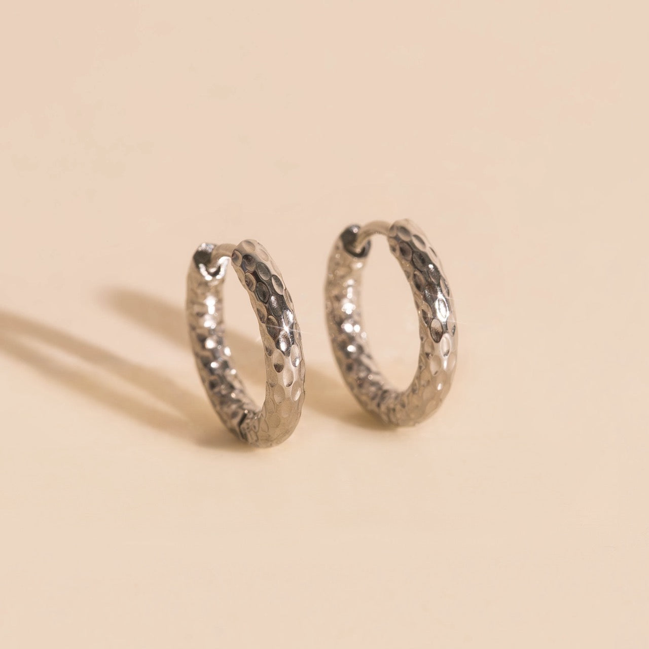 Hammered Rounded Huggie Hoop Earrings