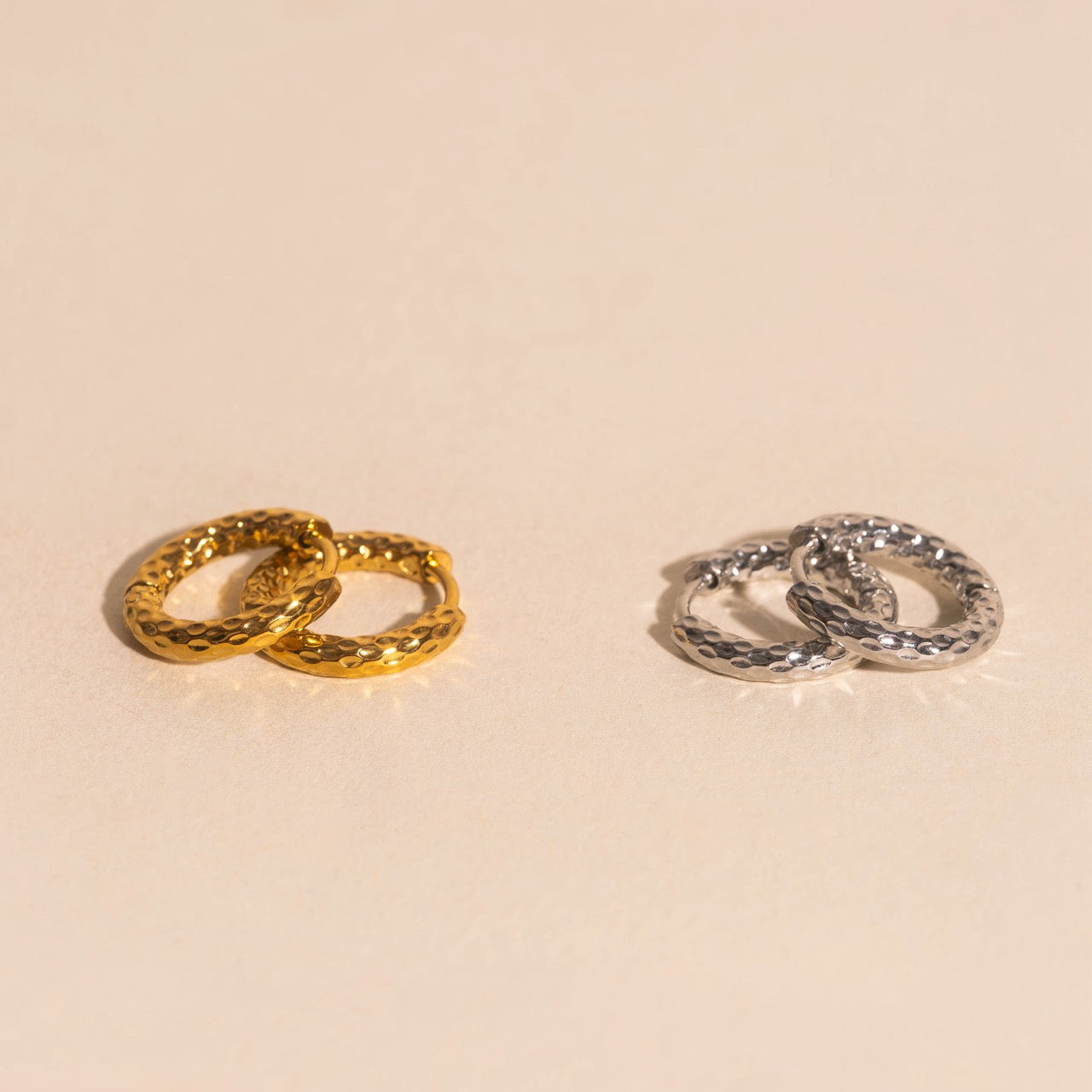 Hammered Rounded Huggie Hoop Earrings