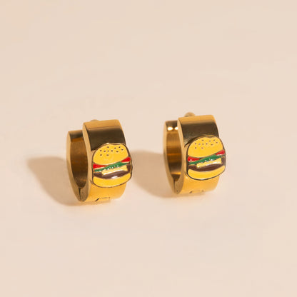 Burger Super Chunky 3D Huggie Hoop Earrings