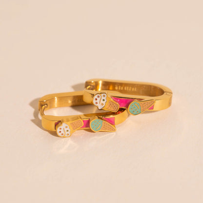 Ice Cream Cones 3D Huggie Hoop Earrings