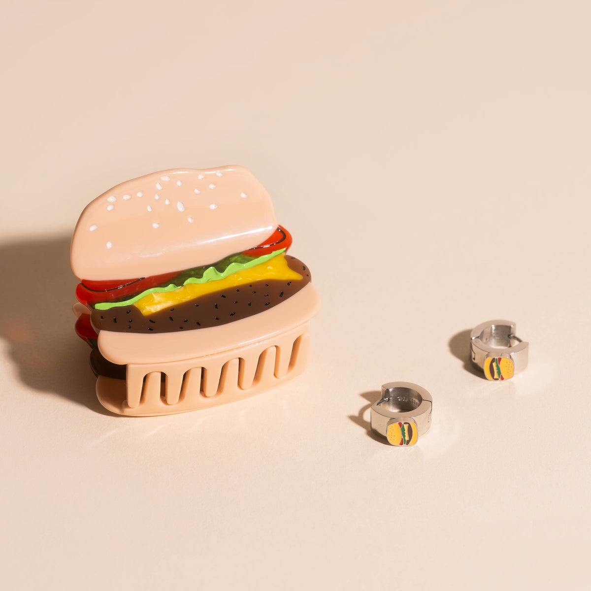 Burger Super Chunky 3D Huggie Hoop Earrings