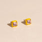 Neon Yellow Square Color Dab Stud Earrings
