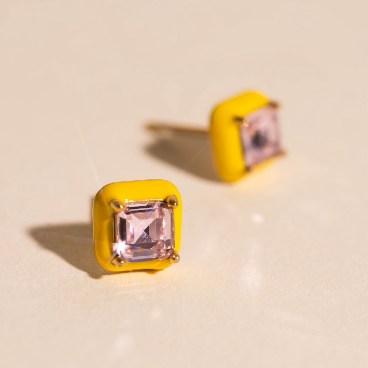 Neon Yellow Square Color Dab Stud Earrings