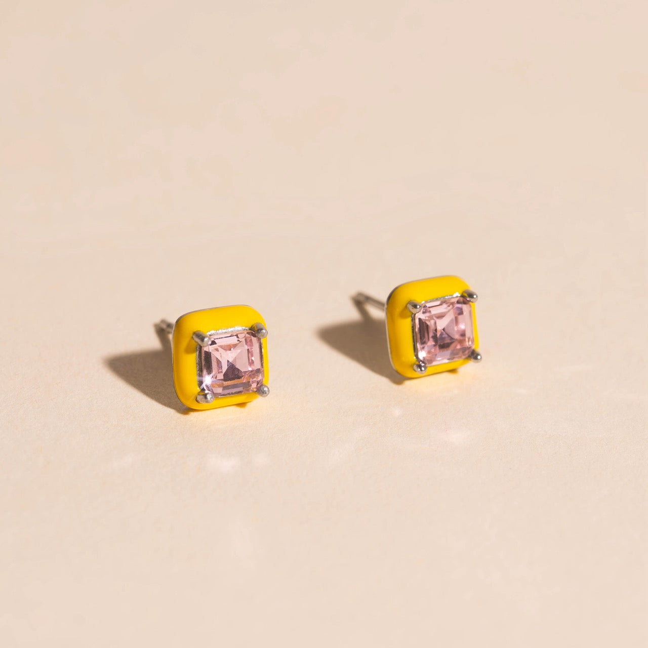 Neon Yellow Square Color Dab Stud Earrings