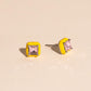 Neon Yellow Square Color Dab Stud Earrings