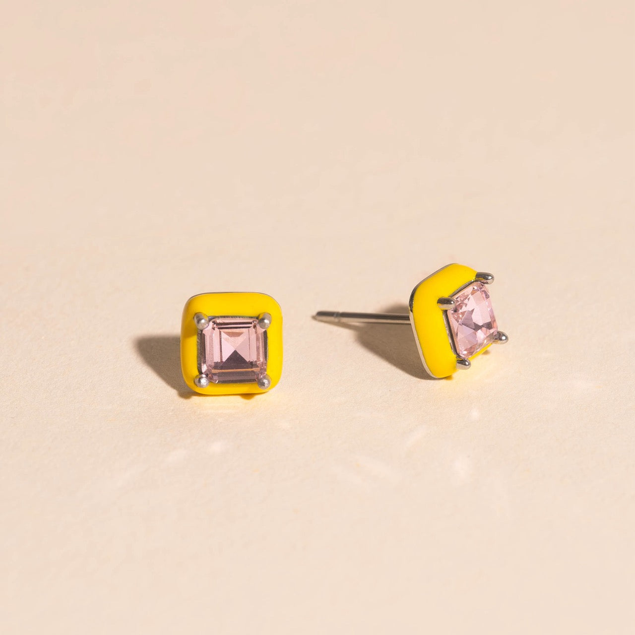 Neon Yellow Square Color Dab Stud Earrings