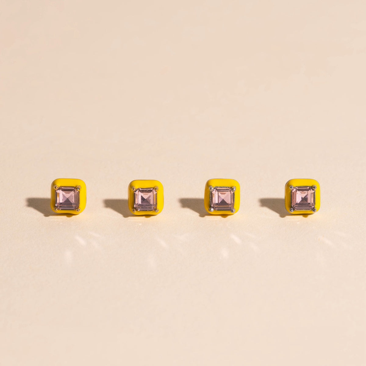 Neon Yellow Square Color Dab Stud Earrings