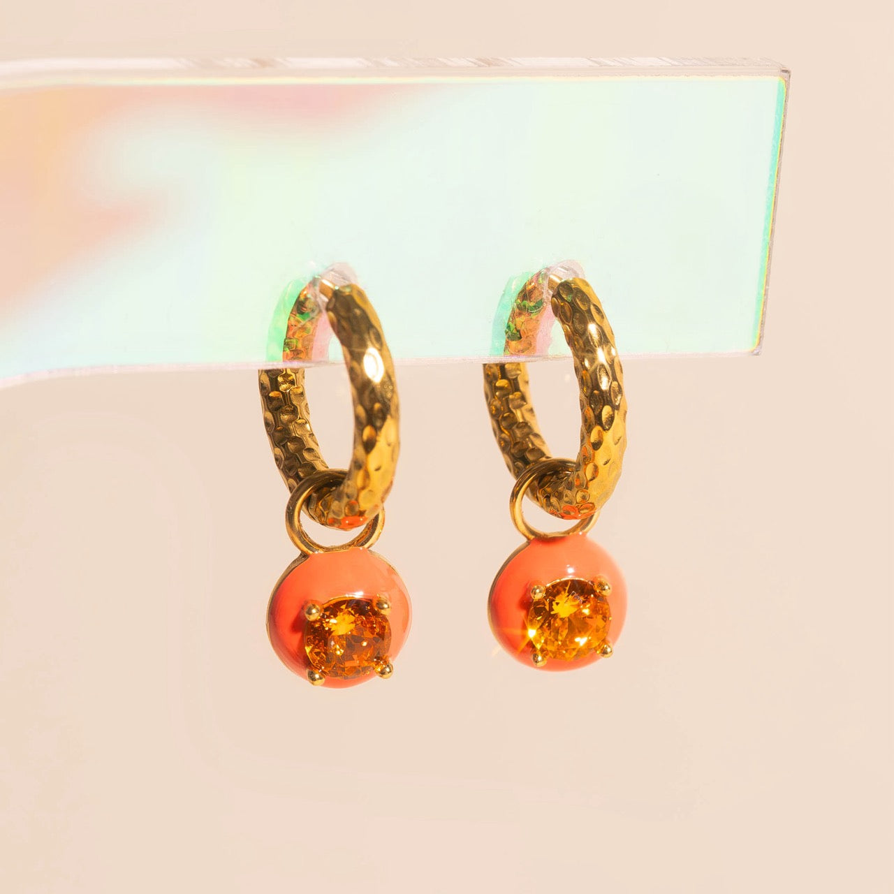 Coral Color Dab Huggie Hoop Charms