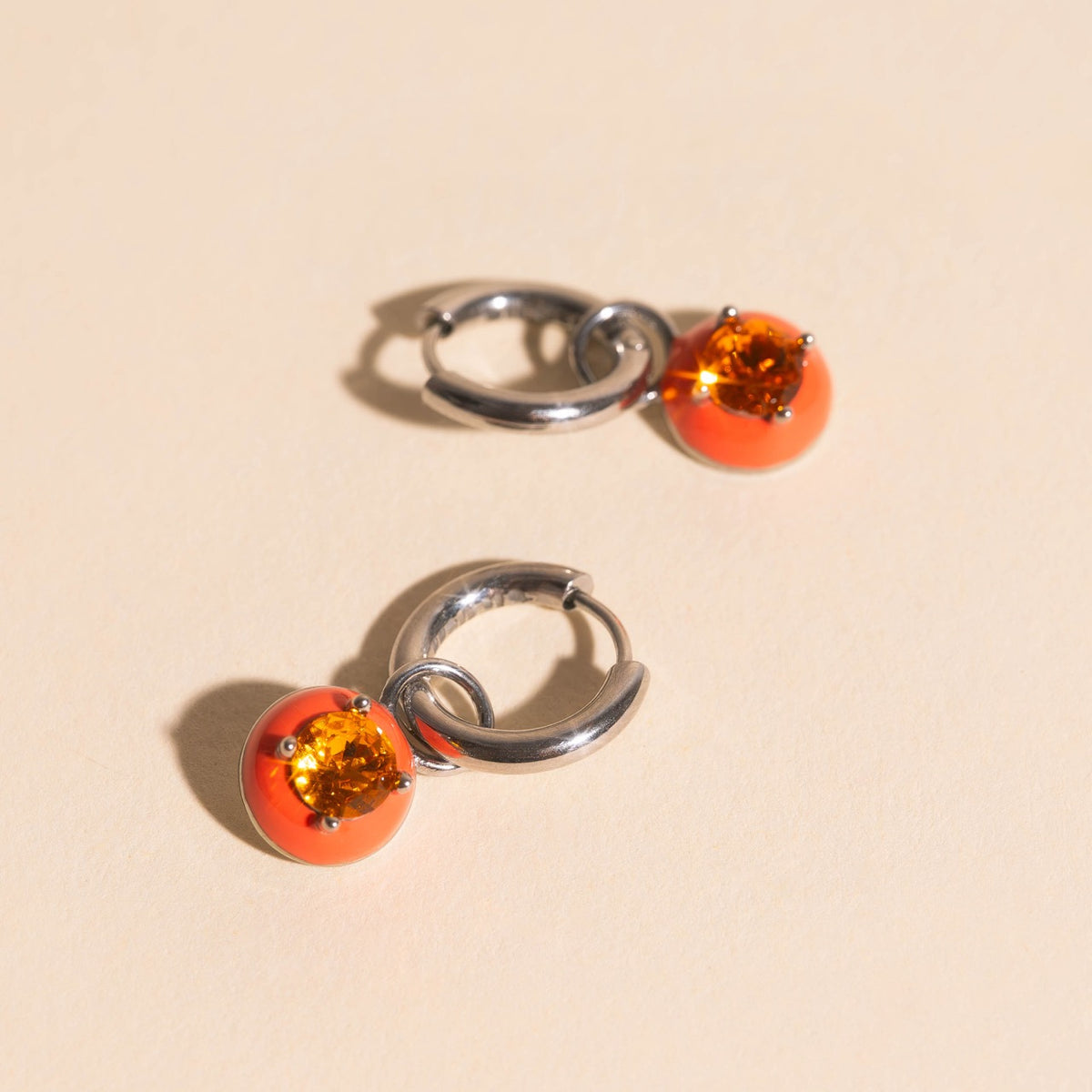 Coral Color Dab Huggie Hoop Charms