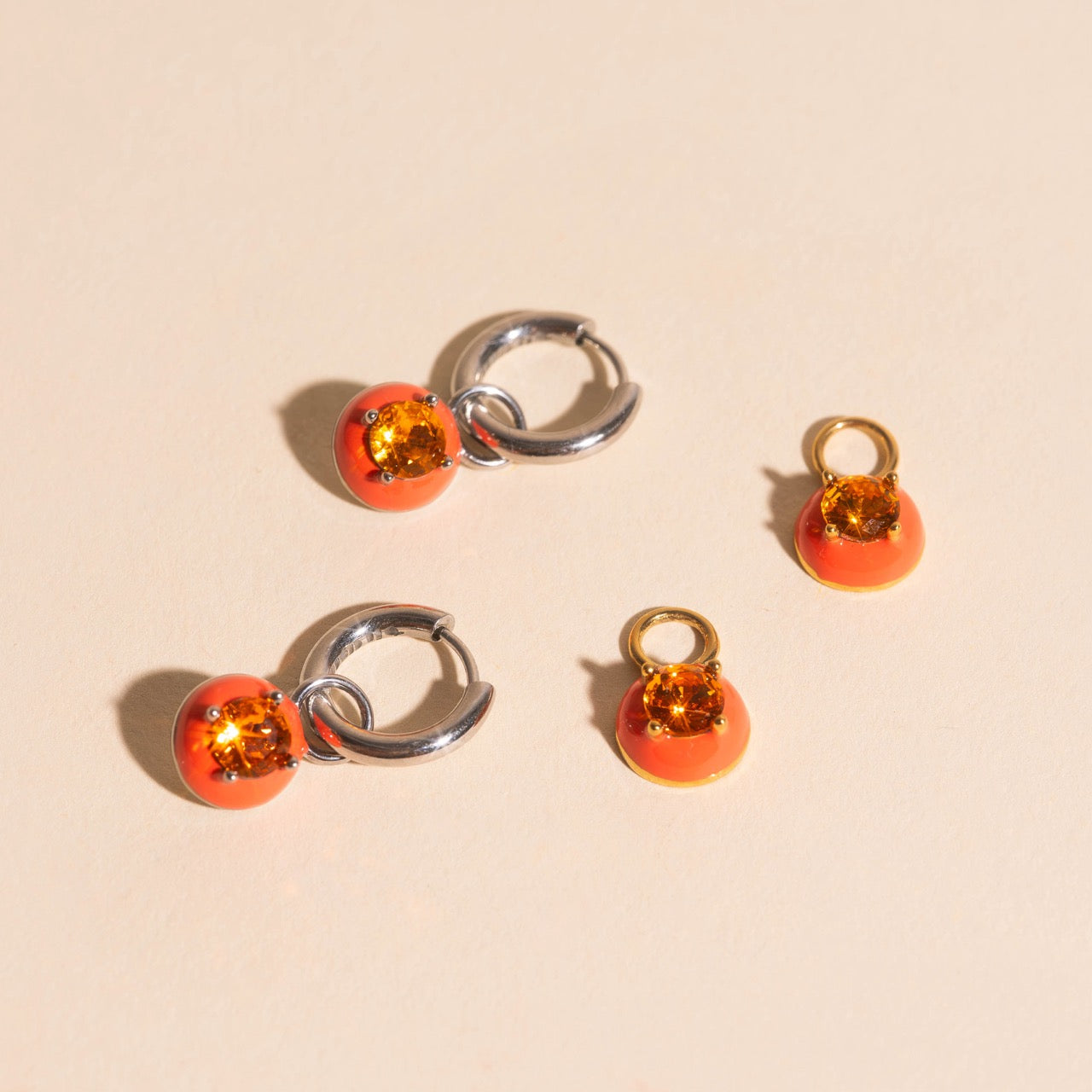 Coral Color Dab Huggie Hoop Charms