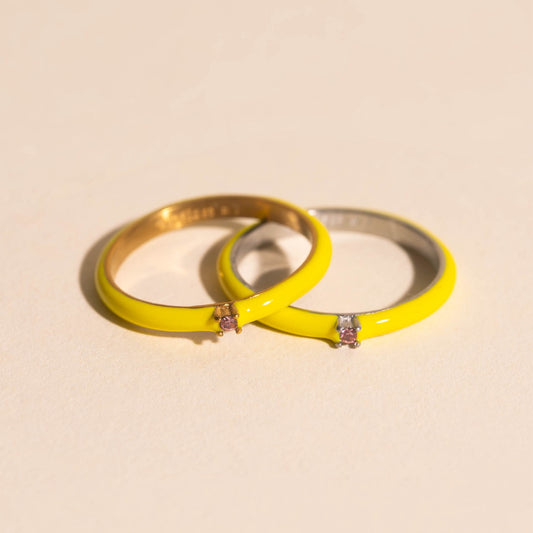 Neon Yellow & Pink Crystal Stacker Ring