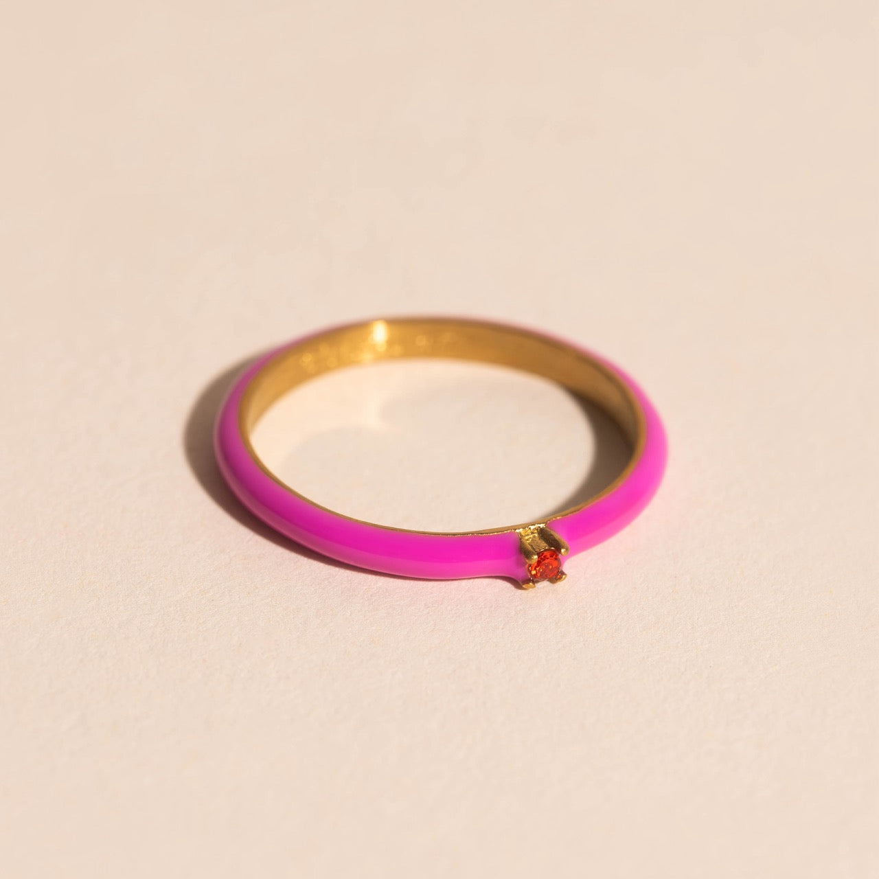Neon Pink & Orange Crystal Stacker Ring