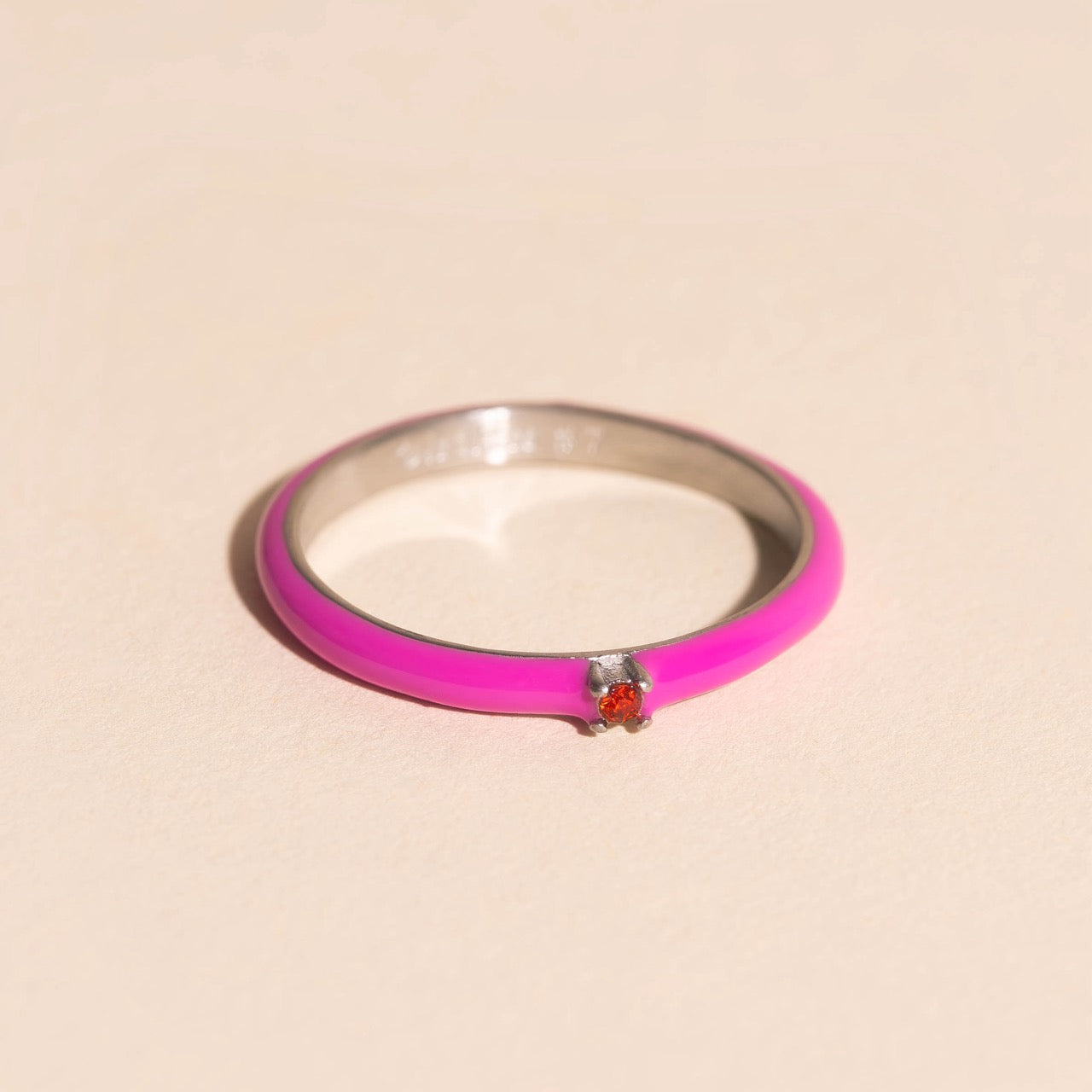 Neon Pink & Orange Crystal Stacker Ring