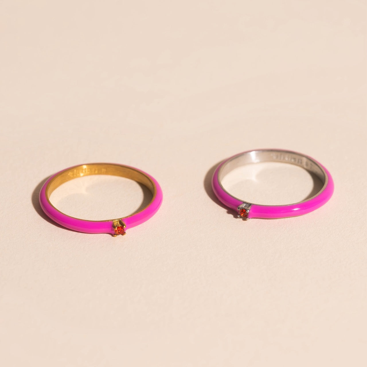 Neon Pink & Orange Crystal Stacker Ring