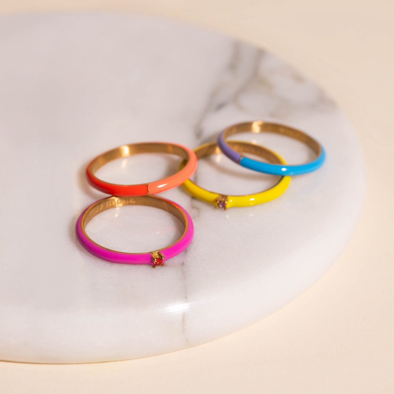 Neon Pink & Orange Crystal Stacker Ring