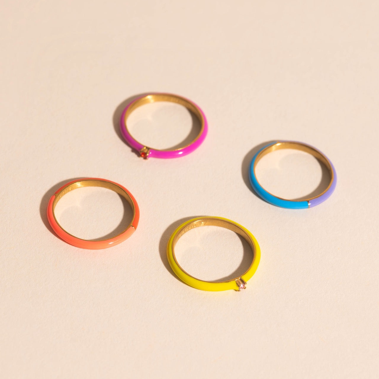 Neon Yellow & Pink Crystal Stacker Ring