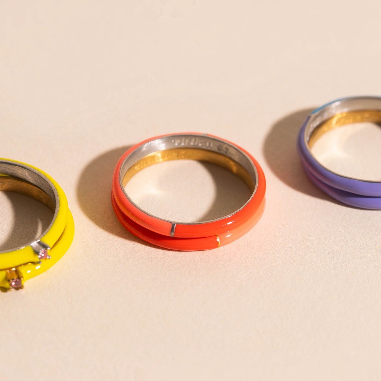 Split Color Neon Red & Pink Stacker Ring