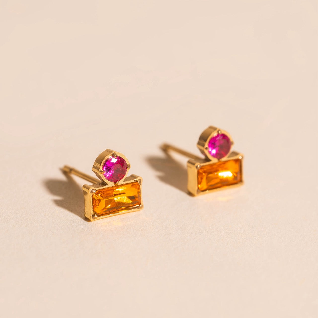 Neon Pink & Orange Crystal Stud Earring