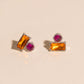 Neon Pink & Orange Crystal Stud Earring