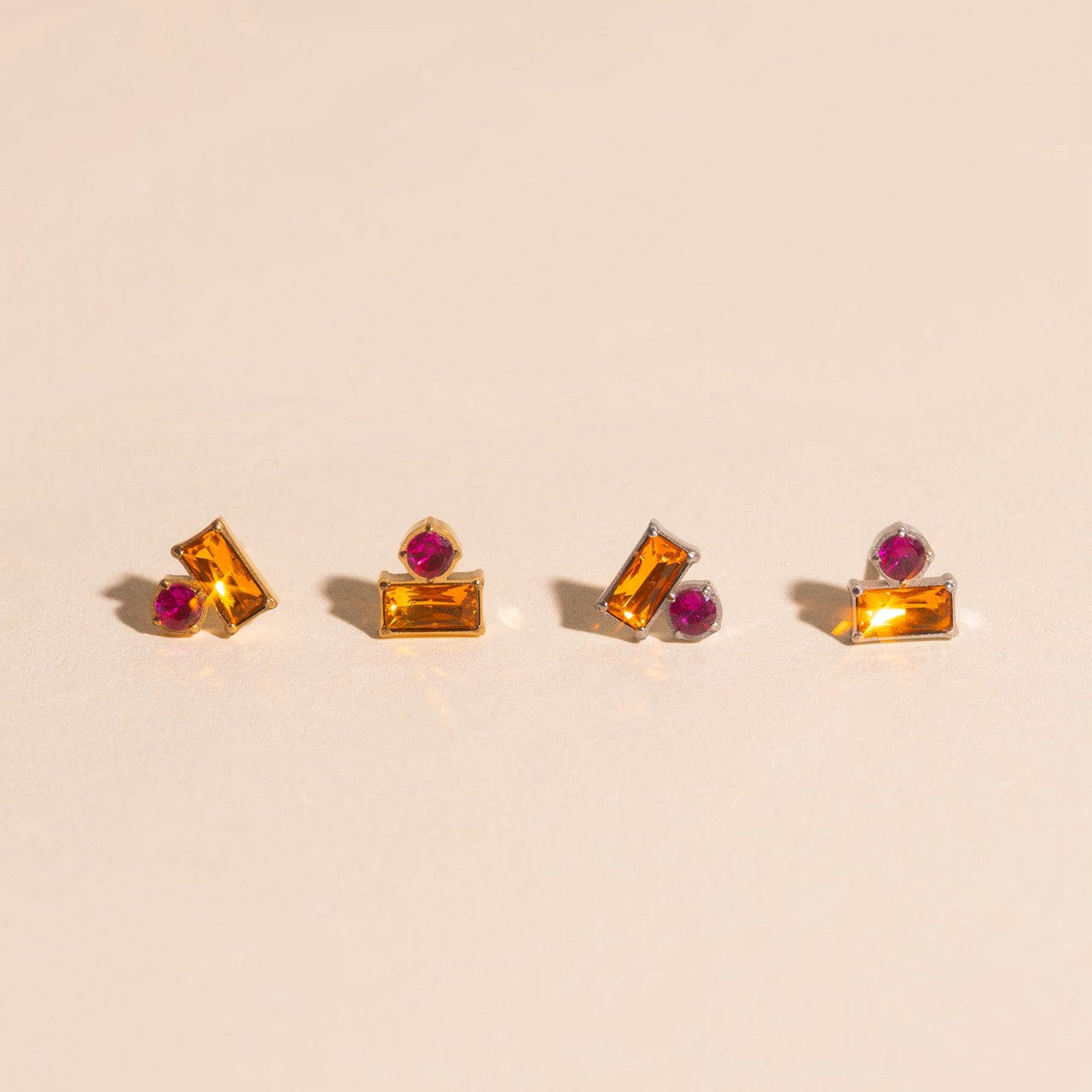 Neon Pink & Orange Crystal Stud Earring