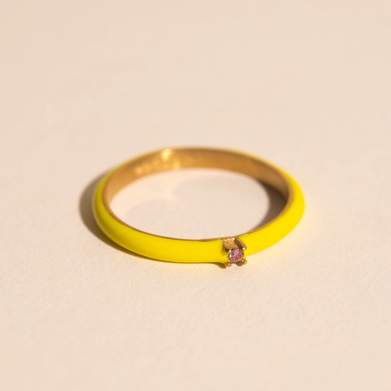 Neon Yellow & Pink Crystal Stacker Ring