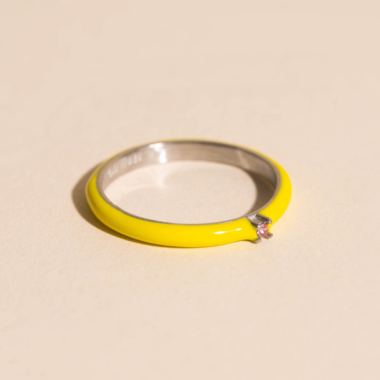 Neon Yellow & Pink Crystal Stacker Ring